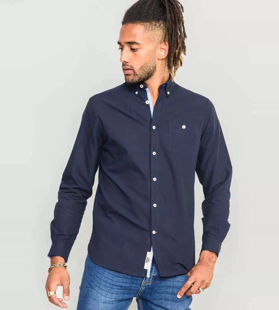 D555 Mens Navy Oxford Shirt With Long Sleeves (COLCHESTER-1)